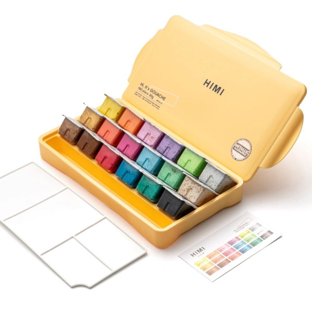 Himi Metallic Jelly Cup Gouache 18 Paints Set - Himi