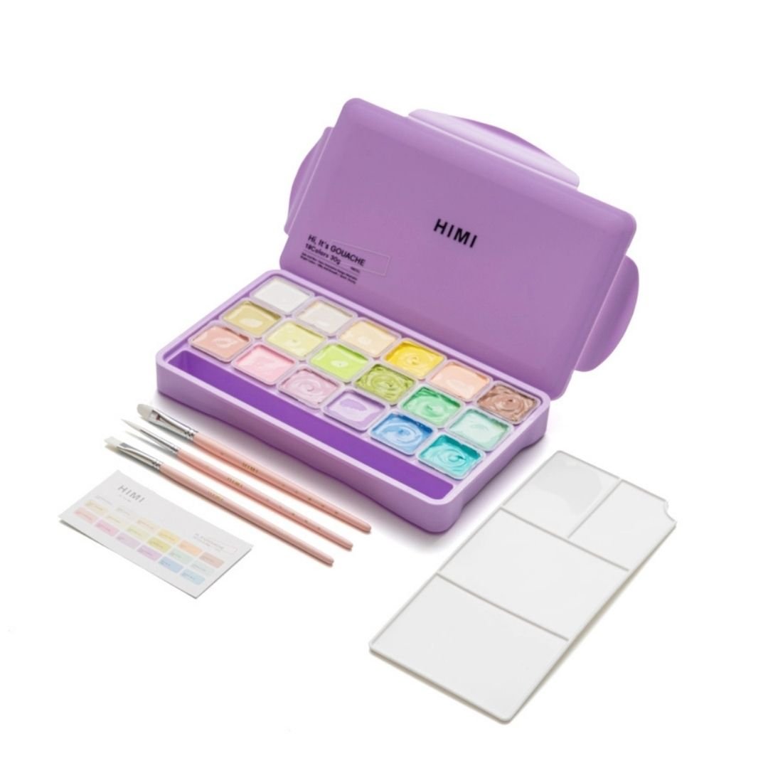 Himi Pastel Jelly Cup Gouache 18 Paints Set - Himi