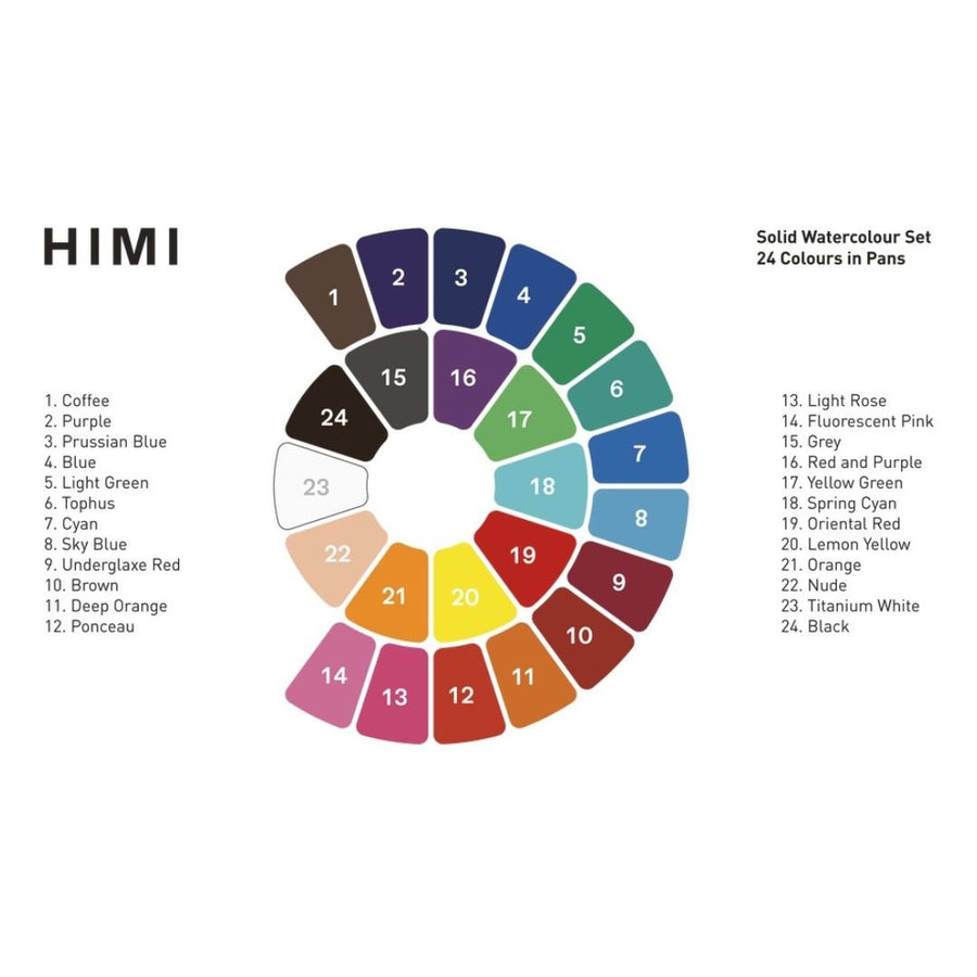 Himi Solid Watercolour Set of 24 + Brush - Peach - Himi