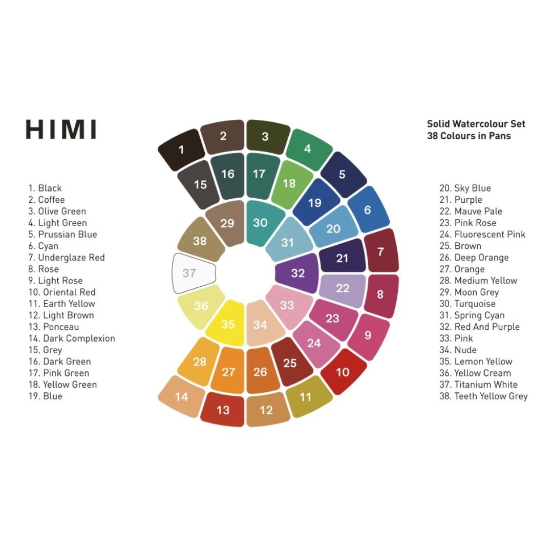 Himi Solid Watercolour Set of 38 + Brush - Blue - Himi