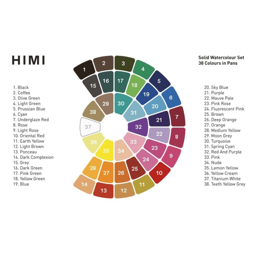 Himi Solid Watercolour Set of 38 + Brush - Blue - Himi
