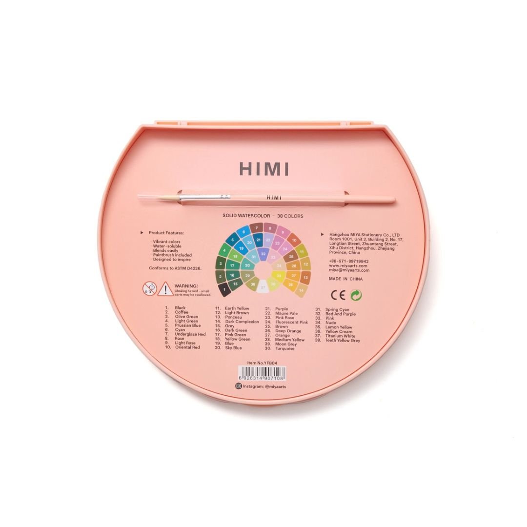 Himi Solid Watercolour Set of 38 + Brush - Peach - Himi