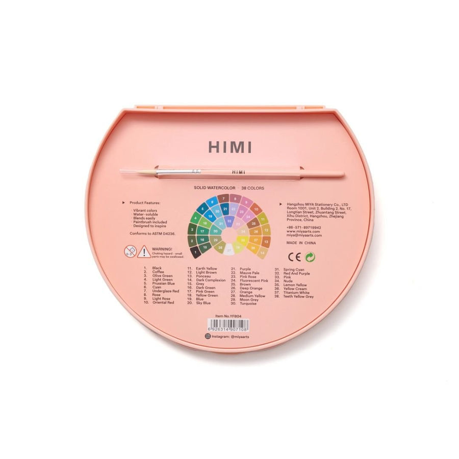Himi Solid Watercolour Set of 38 + Brush - Peach - Himi