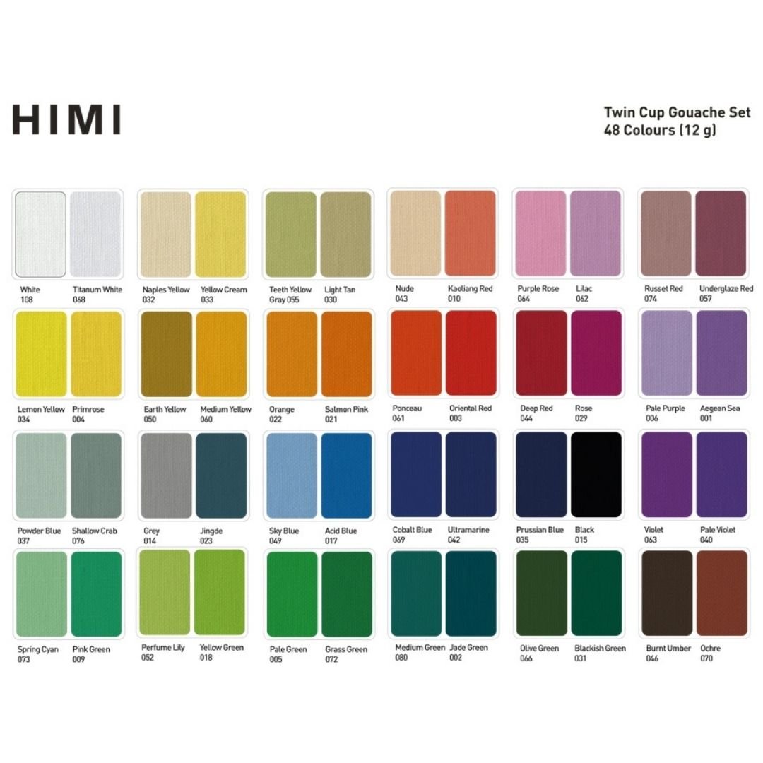Himi Twin Cup Gouache 48 Basic Colours Paints Set - Green - Himi