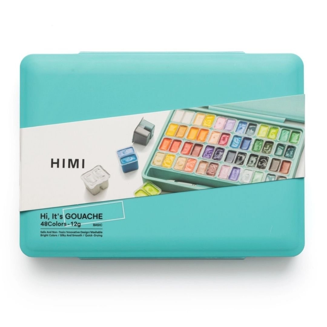 Himi Twin Cup Gouache 48 Basic Colours Paints Set - Green - Himi