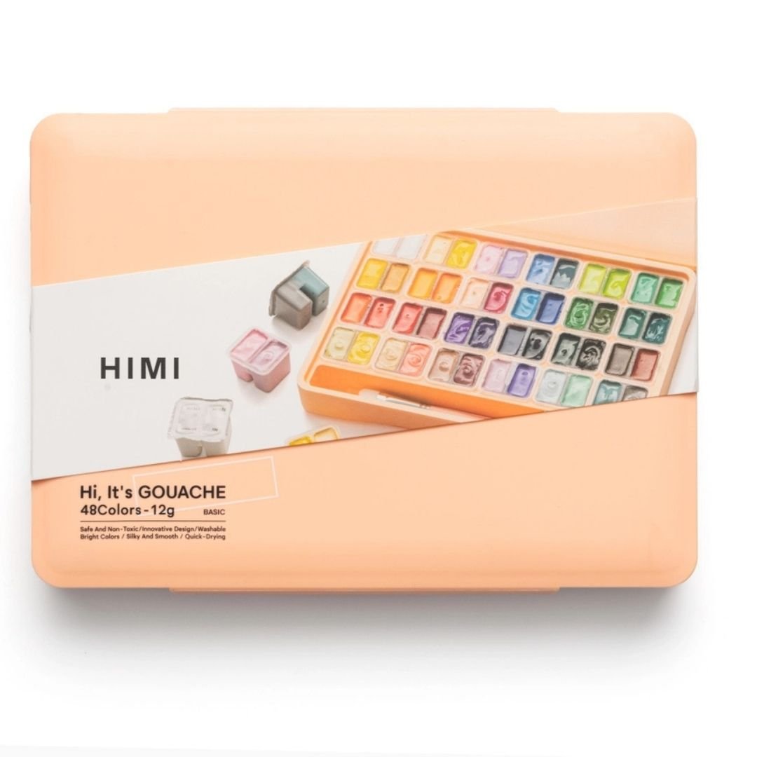 Himi Twin Cup Gouache 48 Basic Colours Paints Set - Peach - Himi