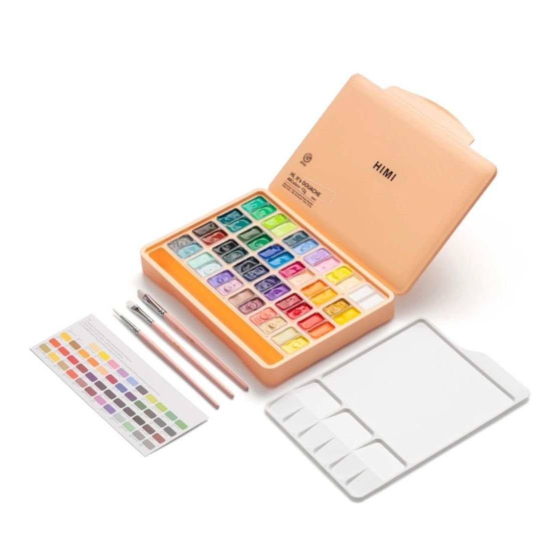 Himi Twin Cup Gouache 48 Basic Colours Paints Set - Peach - Himi