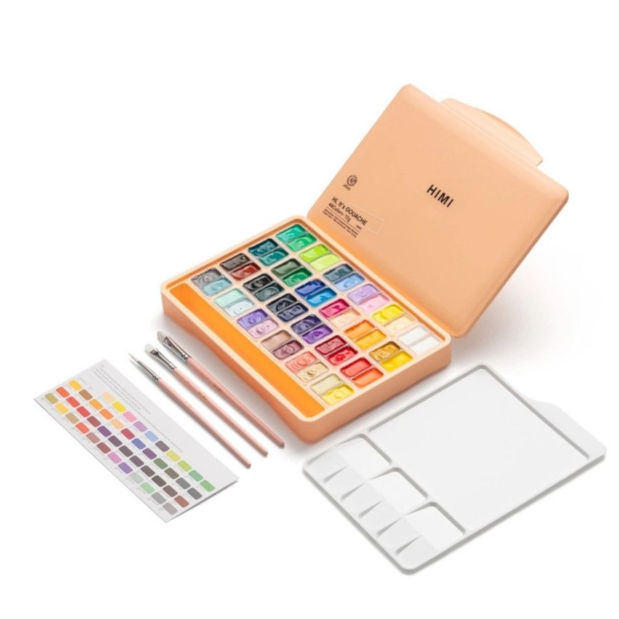 Himi Twin Cup Gouache 48 Basic Colours Paints Set - Peach - Himi