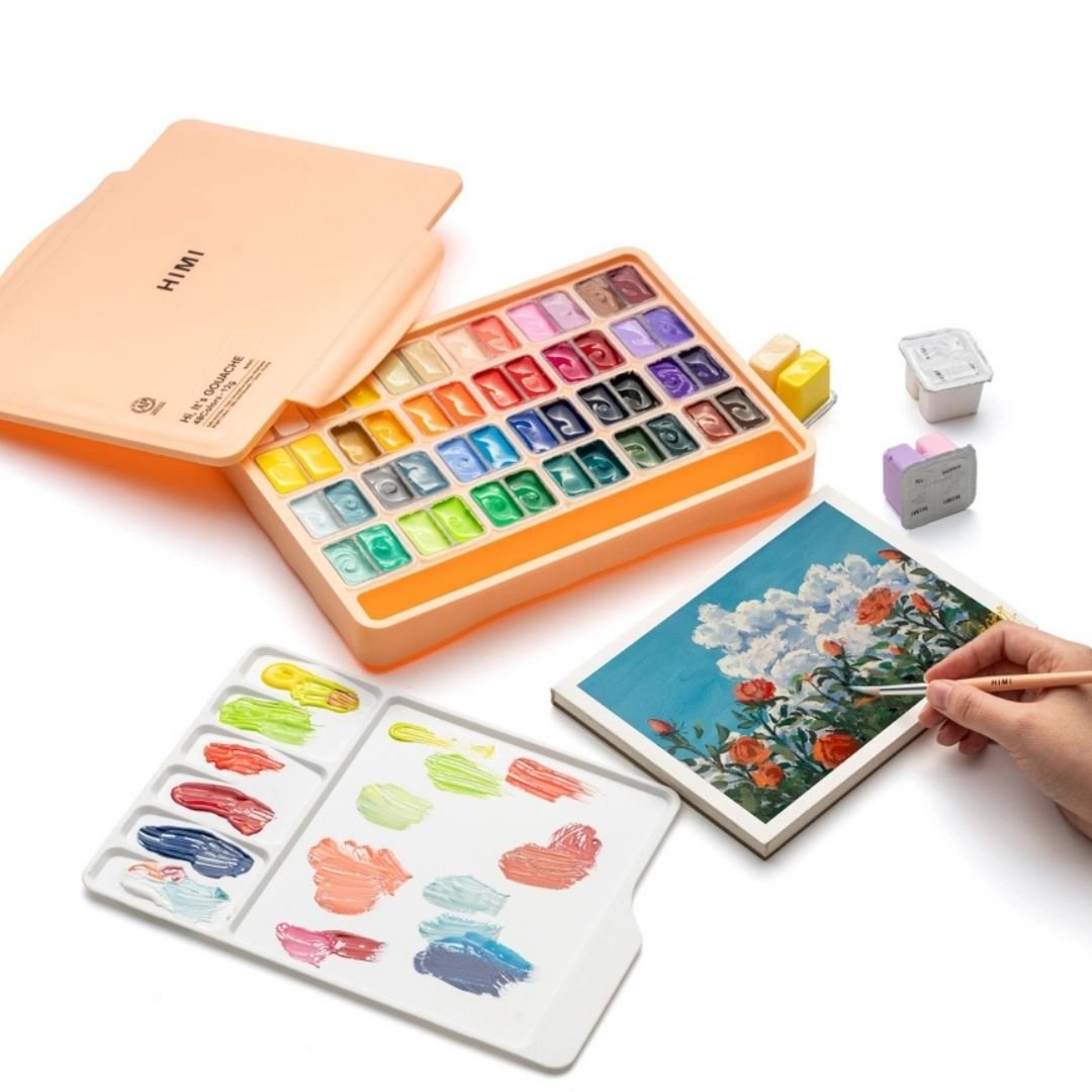 Himi Twin Cup Gouache 48 Basic Colours Paints Set - Peach - Himi