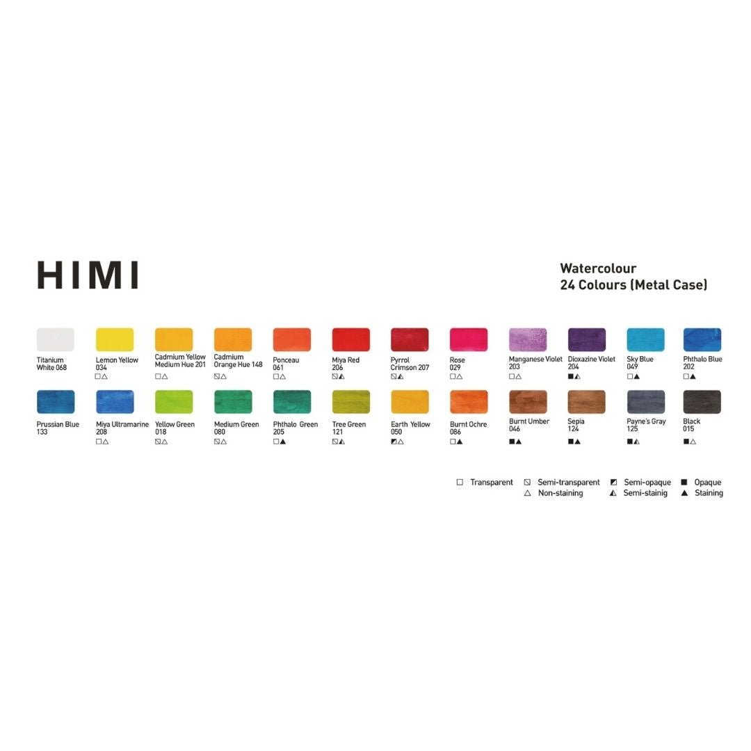 Himi Watercolour Set 24 Half - Pans in a Metal Case - Himi