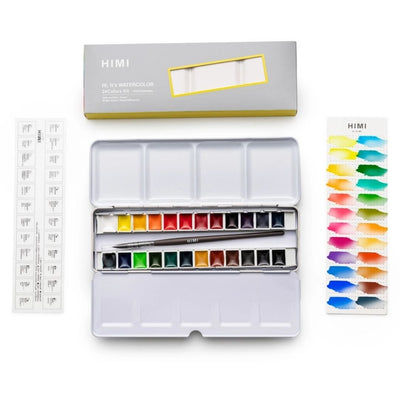 Himi Watercolour Set 24 Half - Pans in a Metal Case - Himi