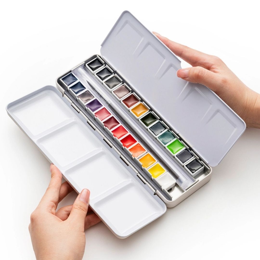 Himi Watercolour Set 24 Half - Pans in a Metal Case - Himi