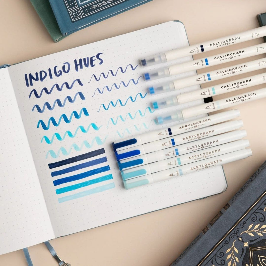 Indigo Hues Calliograph Pens - Set of 5 - Archer & Olive