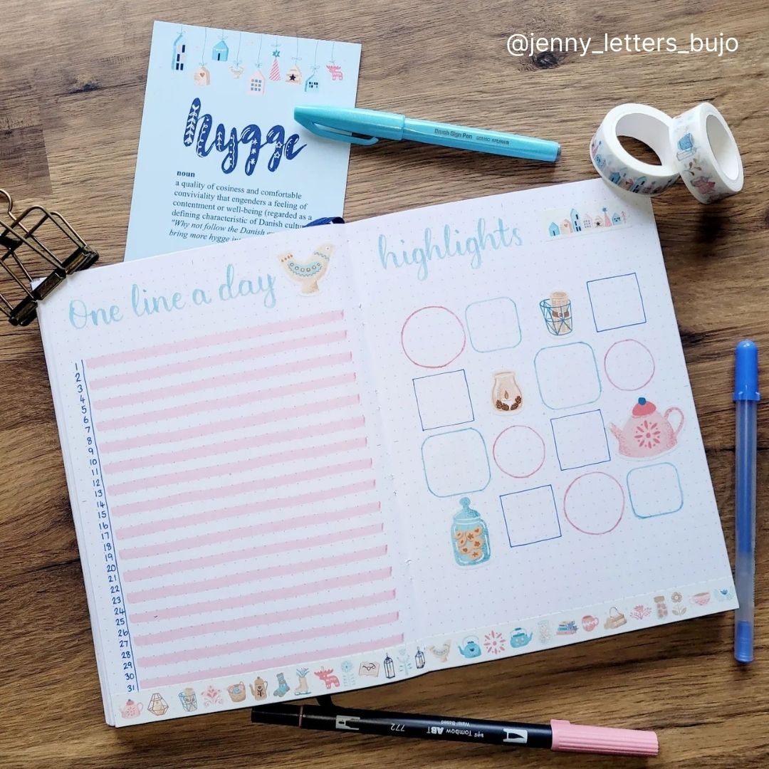 One Line a Day Bullet Journal Hygge Theme