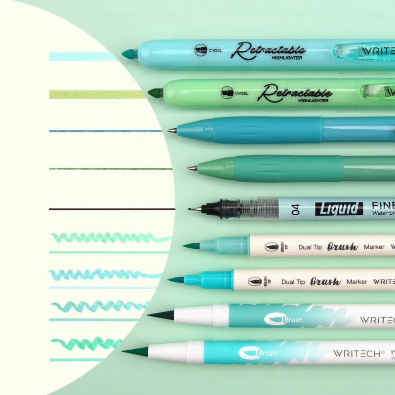 Journal Pen Set - Create Your Planner Aesthetic-Pens-Writech-Blue/Green