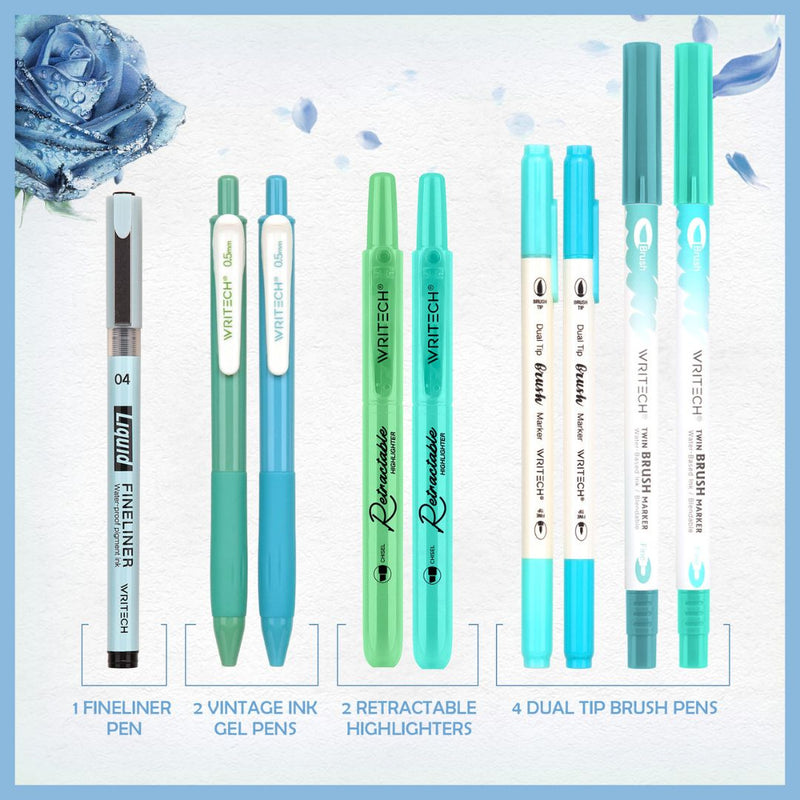 Journal Pen Set - Create Your Planner Aesthetic-Pens-Writech-Blue/Green