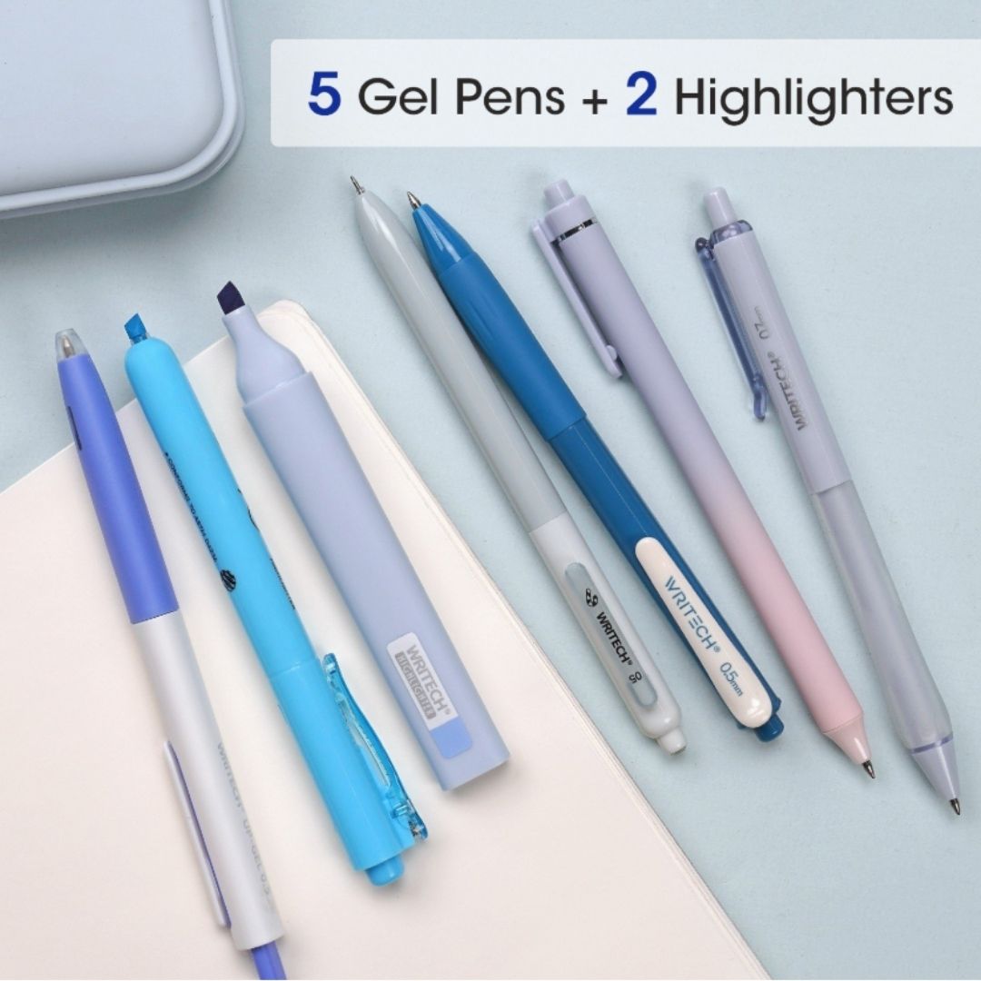 Journal Pen Set Blues 7pcs - Writech - Under the Rowan Trees