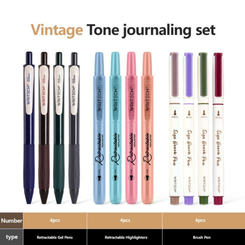 Journaling Pen Set 12 pcs Vintage Colours-Pens-Writech-