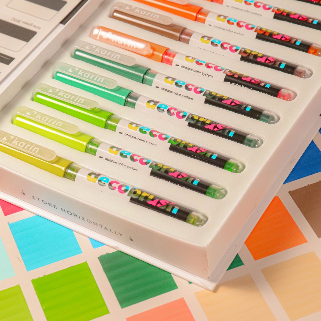 Karin Pigment Decobrush Green & Blue Brush Markers - Curry - Karin
