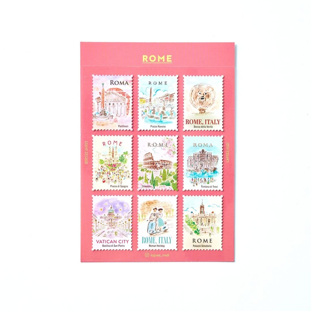 L'Après-Midi Postage Stamp Stickers - Rome - L'Après-Midi