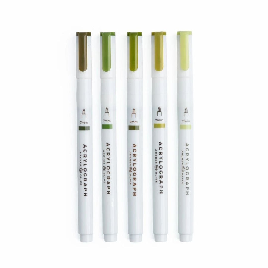 Leaf Green Hues Acrylograph Pens - Set of 5 - Archer & Olive