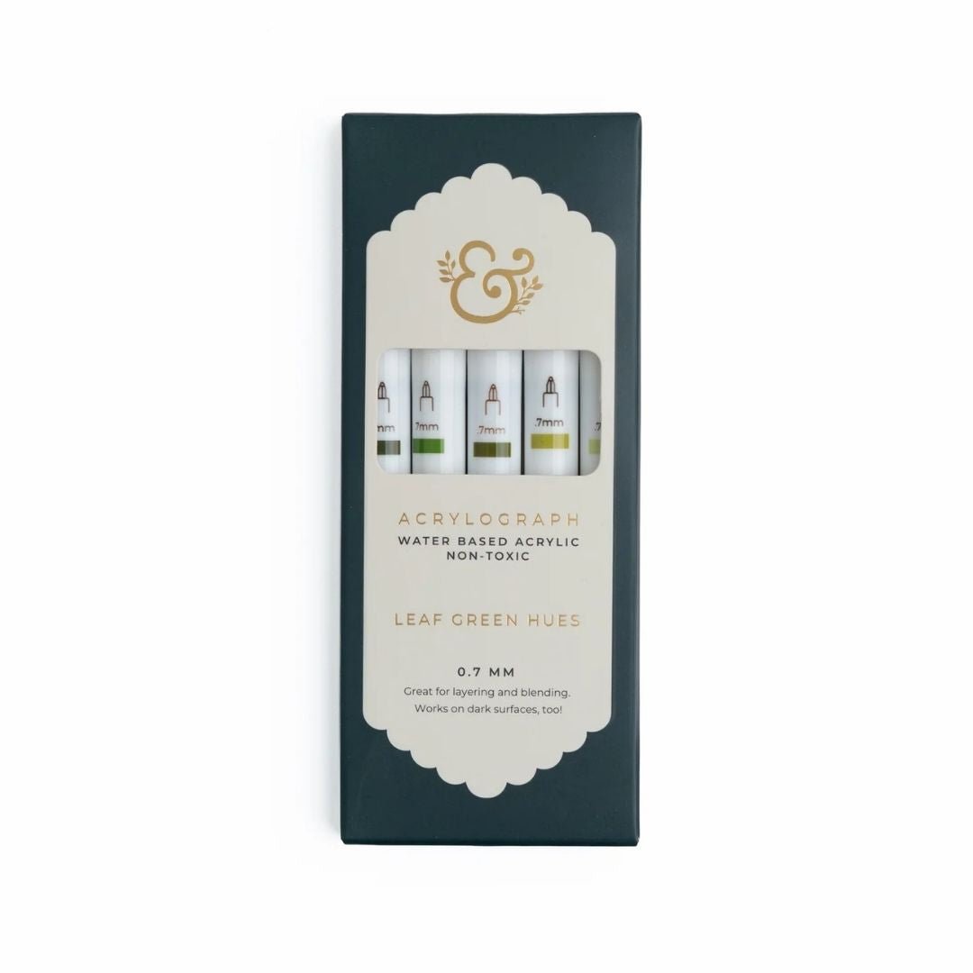 Leaf Green Hues Acrylograph Pens - Set of 5 - Archer & Olive