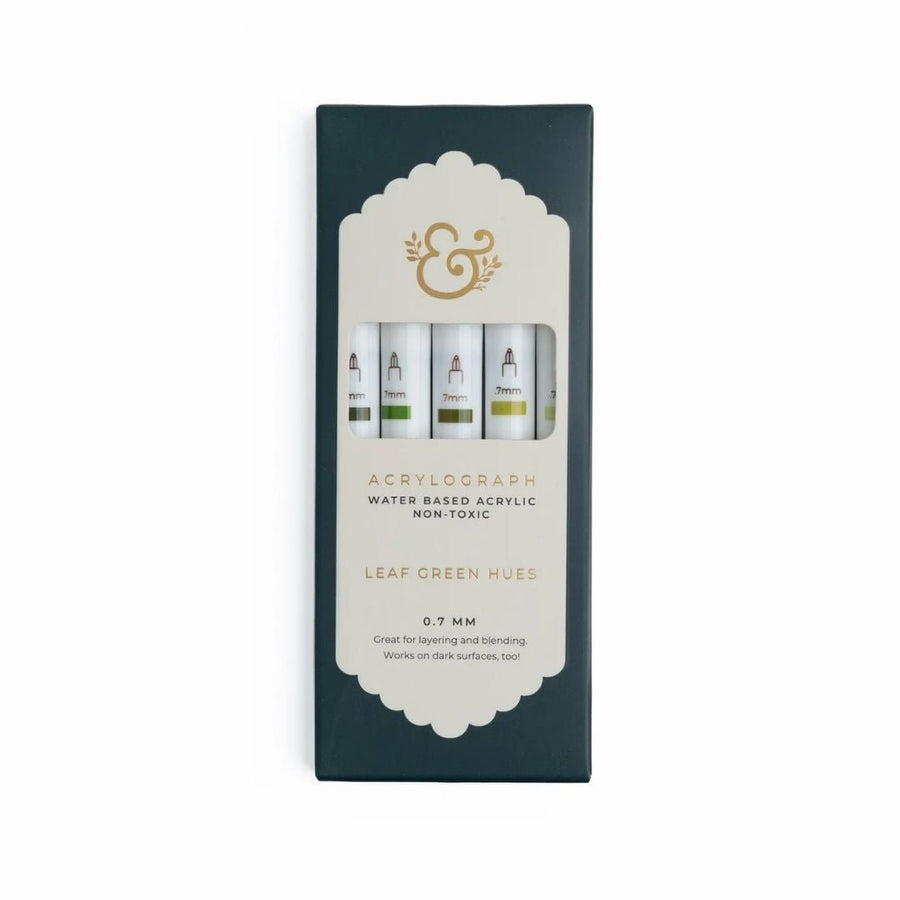 Leaf Green Hues Acrylograph Pens - Set of 5 - Archer & Olive