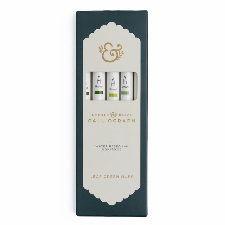 Leaf Green Hues Calliograph Pens - Set of 5 - Archer & Olive