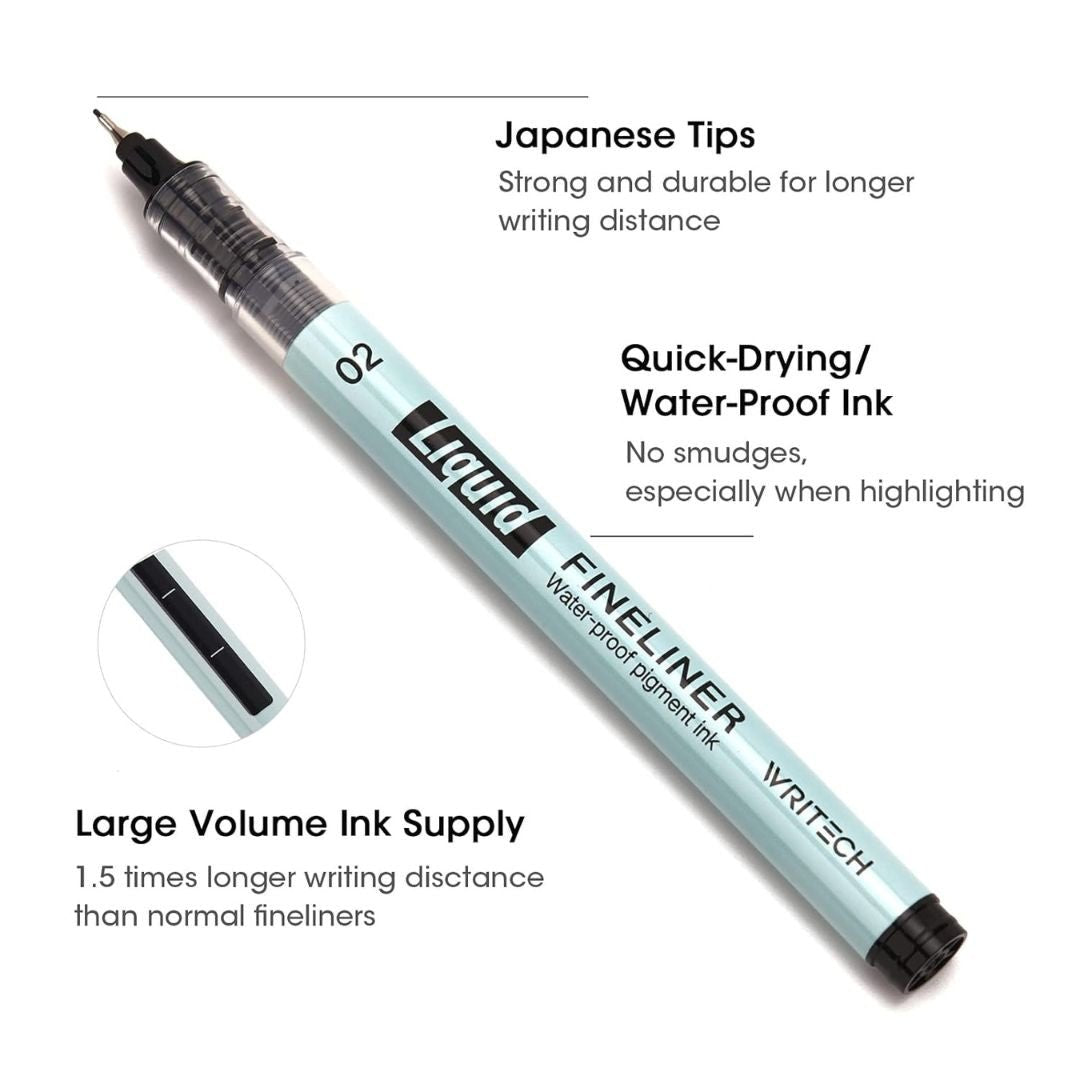 Liquid Fineliner Pens - Black - Writech - Set of 6 - Writech