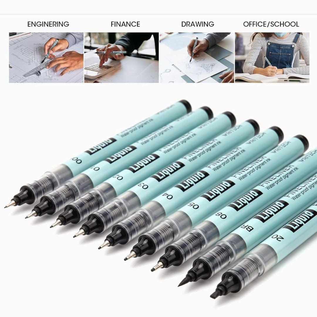 Liquid Fineliner Pens - Black - Writech - Set of 6 - Writech