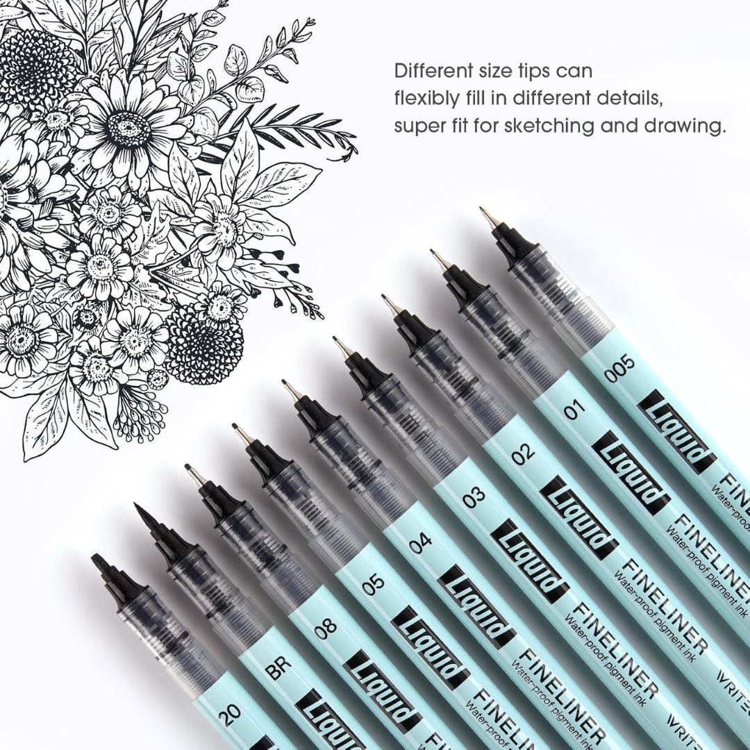 Liquid Fineliner Pens - Black - Writech - Set of 6 - Writech