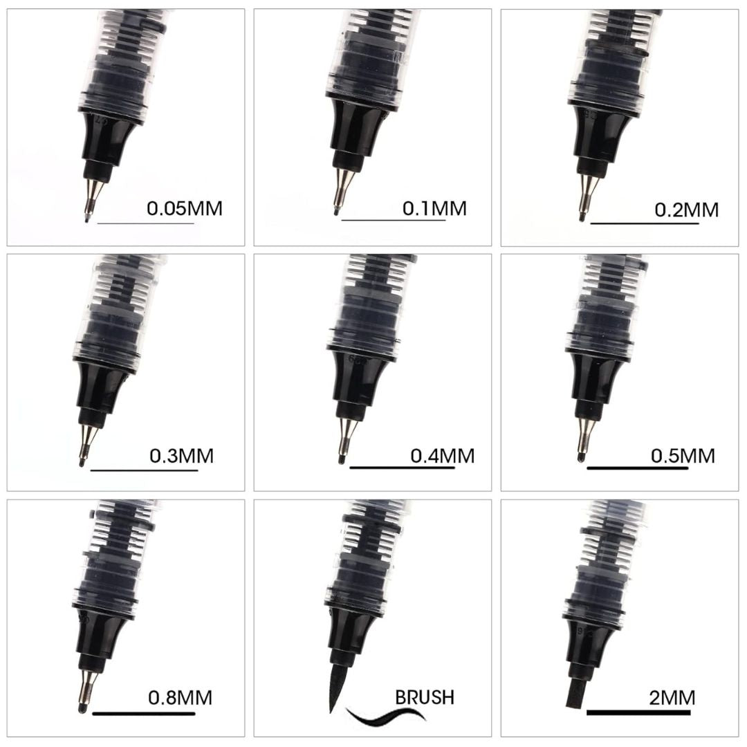 Liquid Fineliner Pens - Black - Writech - Set of 6 - Writech