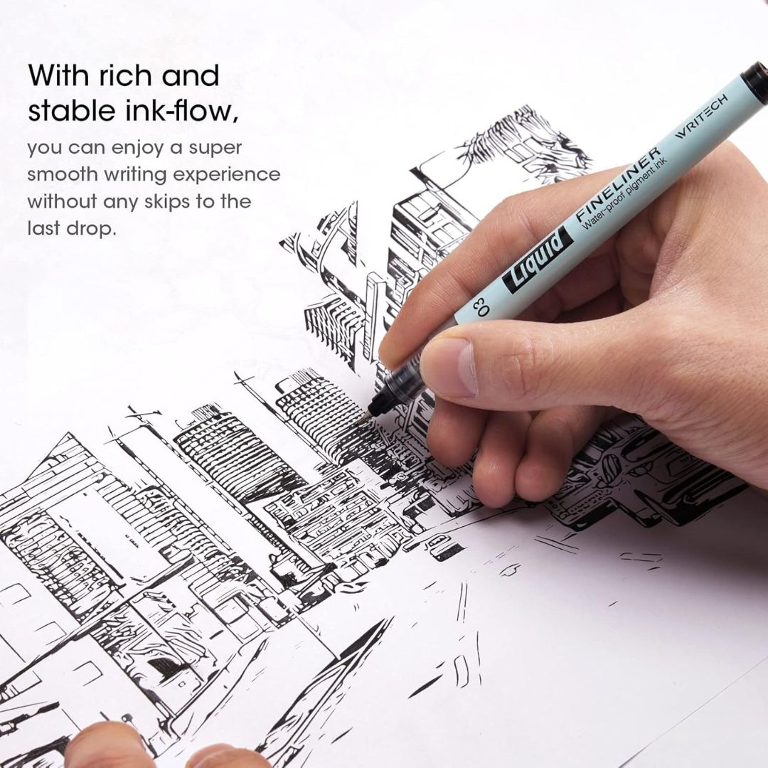 Liquid Fineliner Pens - Black - Writech - Set of 6 - Writech