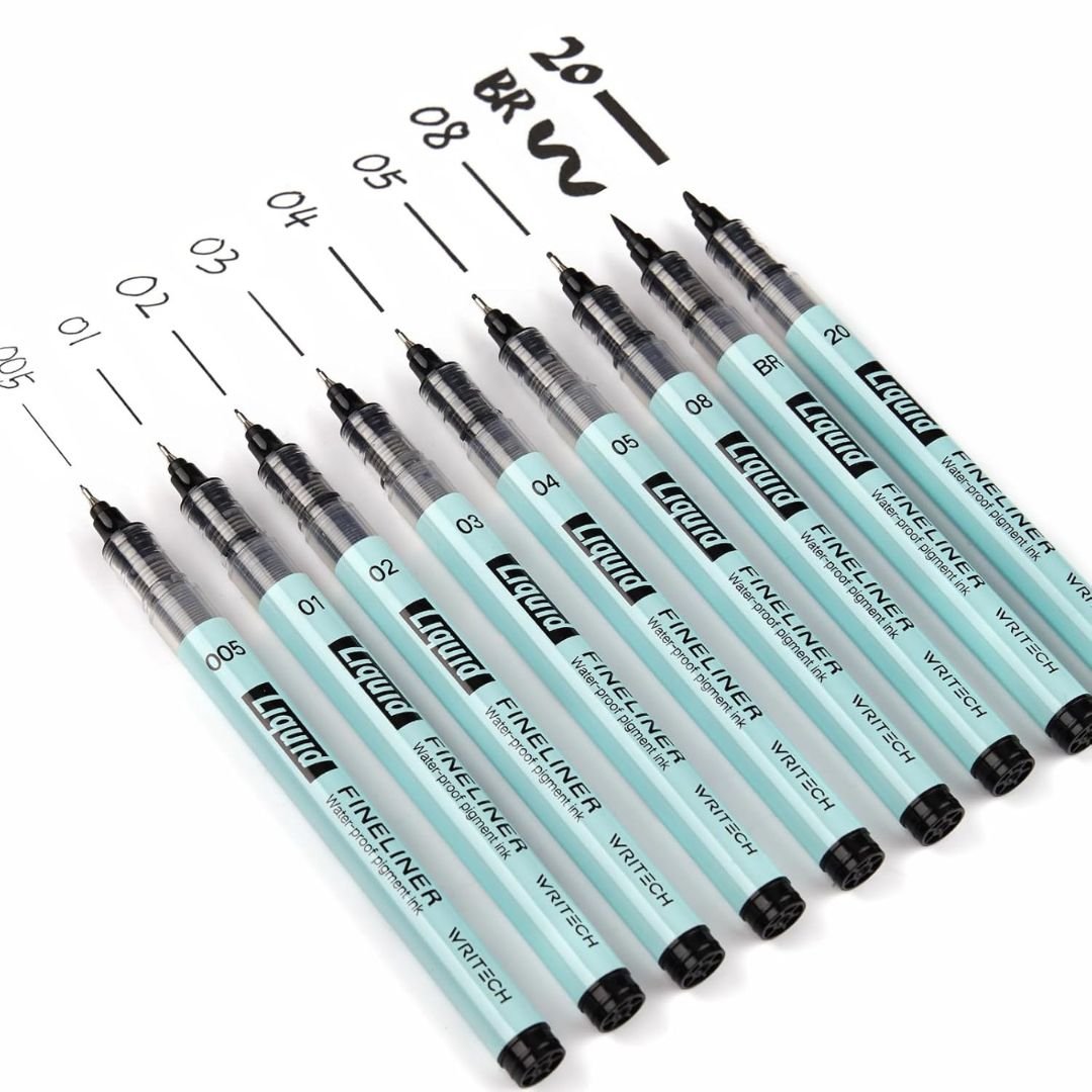 Liquid Fineliner Pens - Black - Writech - Set of 9 - Writech