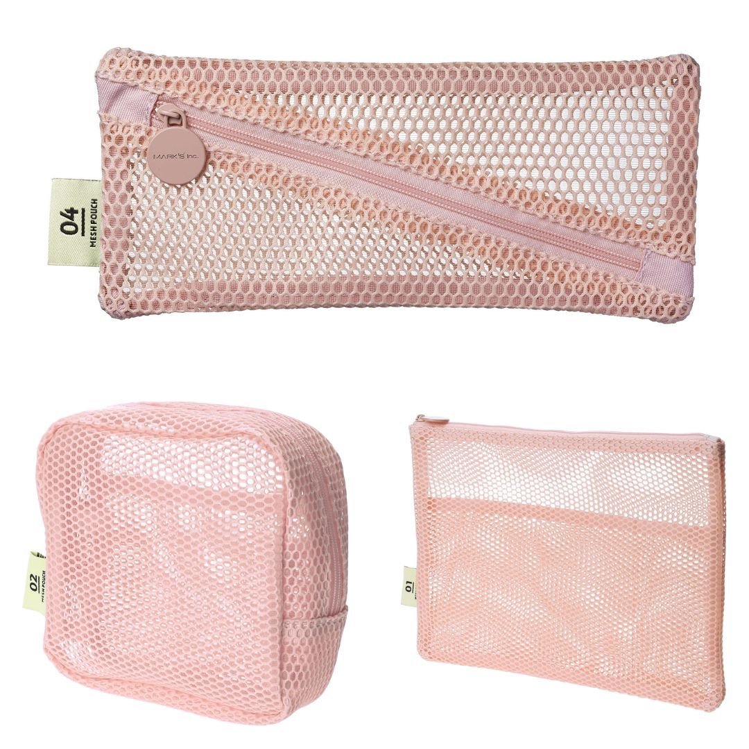 Mesh Pencil Case-Pencil Cases-Mark's Inc.-Light Pink