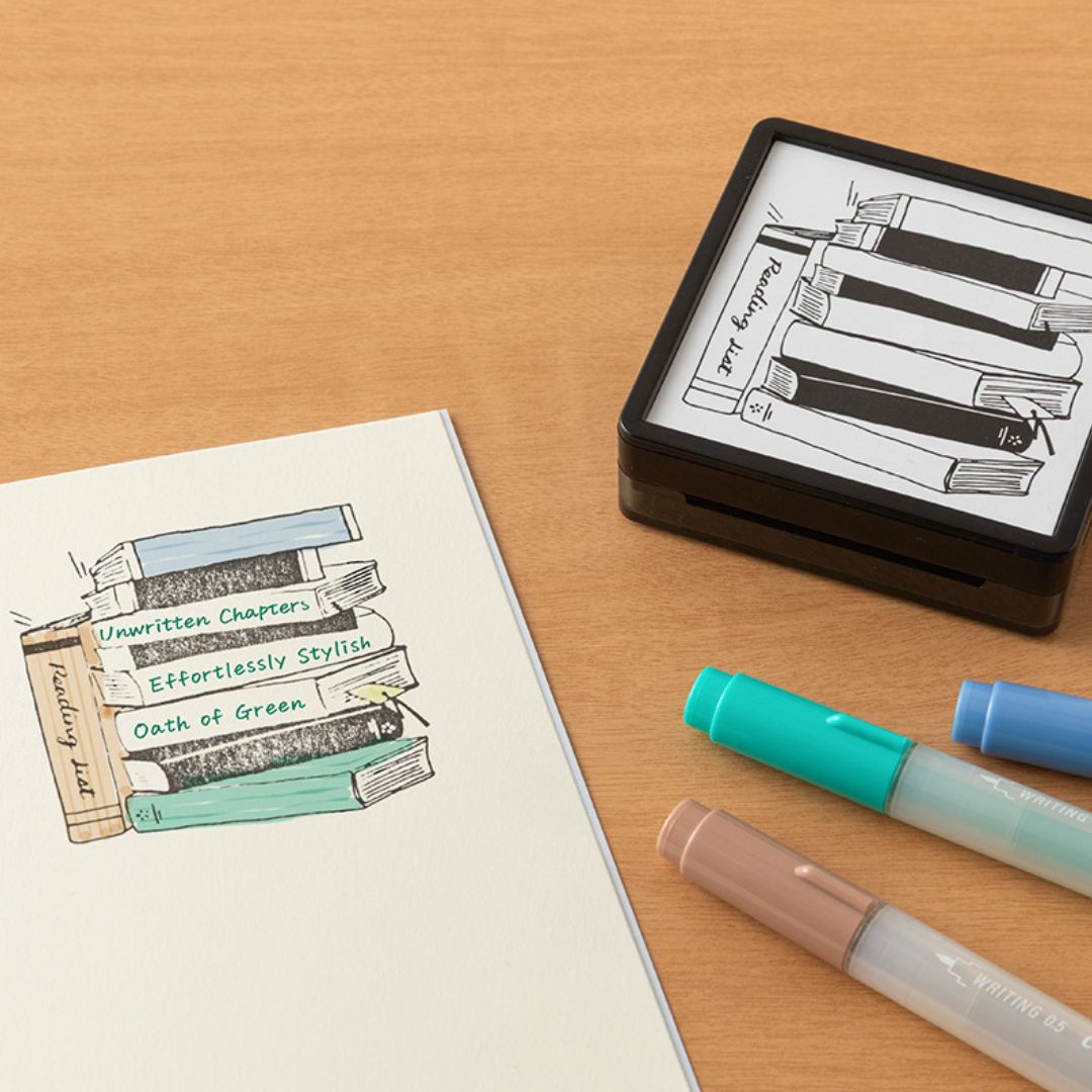 Midori Overseas Exclusive Paintable Stamp Pre-Inked - Reading List - Midori