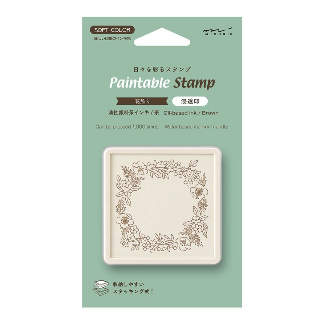 Midori Paintable Stamp Pre-Inked Soft Colour - Floral Decoration - Midori
