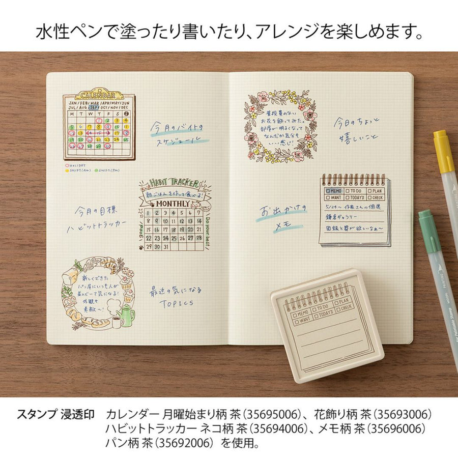 Midori Paintable Stamp Pre-Inked Soft Colour - Memo - Midori