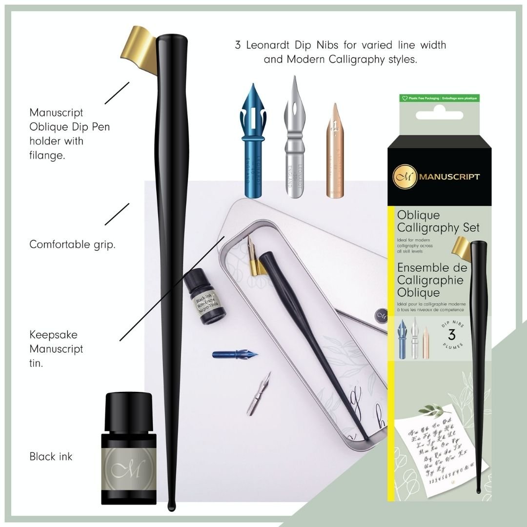 Modern Calligraphy Oblique Dip Pen Gift Set Black - Manuscript