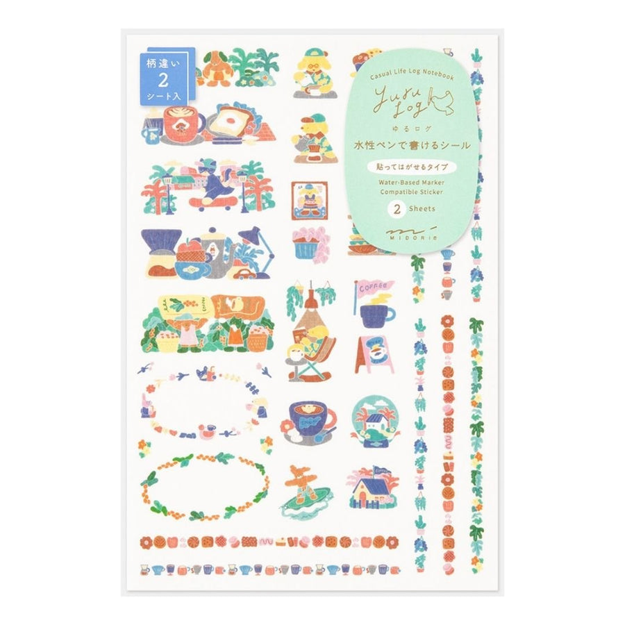 NEW Yuru Log Sticker Sheets x2 - Coffee Shop - Midori