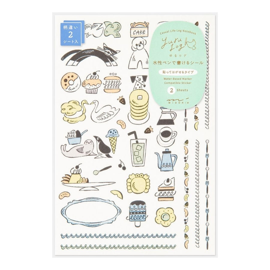 NEW Yuru Log Sticker Sheets x2 - Sweets & Animas - Midori