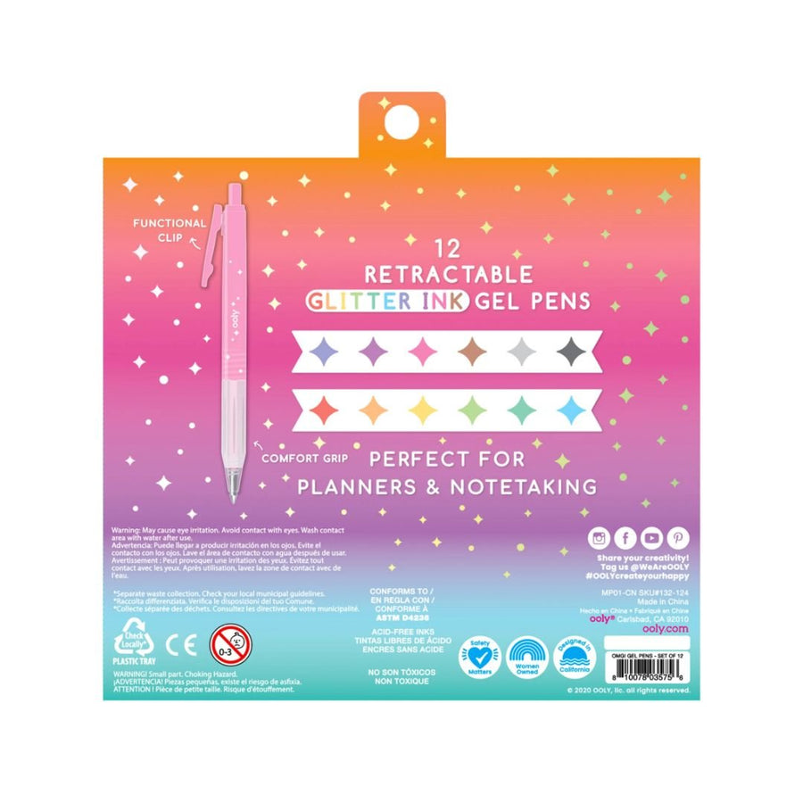 Oh My Glitter! Retractable Gel Pens - Set of 12 - Ooly