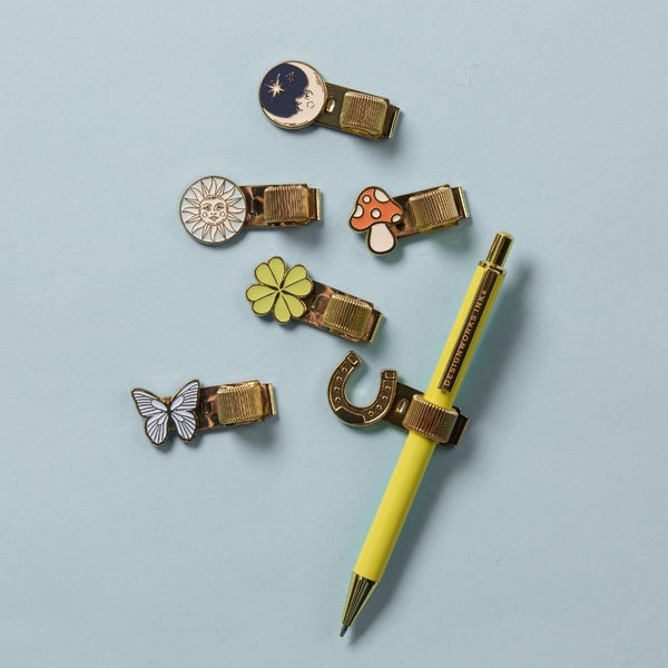 Pen Clips Set of Two-Pen Loops-Designworks Collective-Butterfly & Mushroom