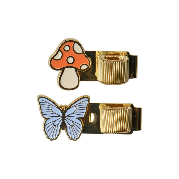 Pen Clips Set of Two-Pen Loops-Designworks Collective-Butterfly & Mushroom