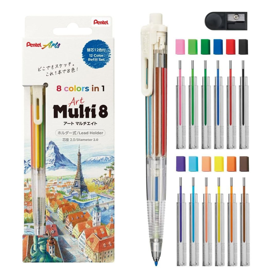 Pentel Art Multi 8 - 8 Colour Pencils + Refills - Pentel