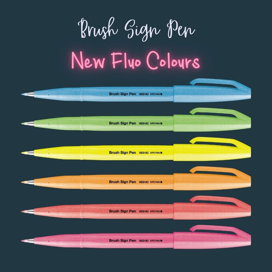Pentel Brush Sign Pen - Fluo Colours - Pentel - Pens - Under the Rowan Trees