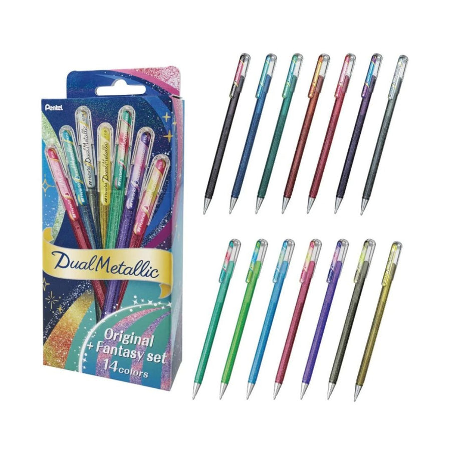 Pentel Dual Metallic Gel Pens Set of 14 Fantasy and Original Colours - Pentel