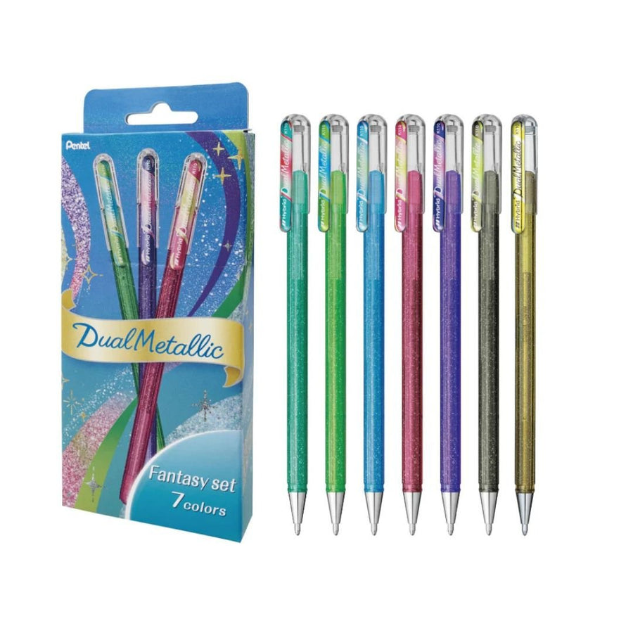 Pentel Dual Metallic Gel Pens Set of 7 Fantasy Colours - Pentel