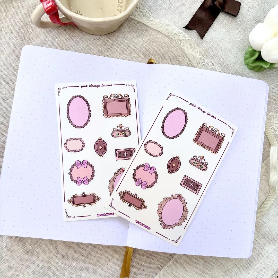 Pink Vintage Frames Sticker Sheet - Rebel Jones