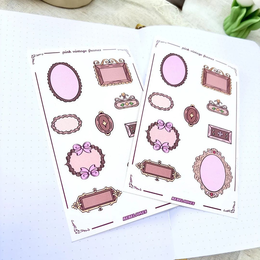 Pink Vintage Frames Sticker Sheet - Rebel Jones